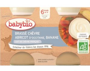 BABYBIO Petits Pots Brasss Lacts - 2 x 130 g - Ds 6 mois Chvre Abricot d'Occitanie Banane