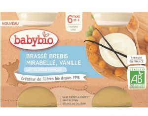 BABYBIO Petits Pots Brasss Lacts - 2 x 130 g - Ds 6 mois Brebis Mirabelle Vanille