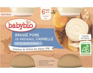 BABYBIO Petits Pots Brasss Lacts - 2 x 130 g - Ds 6 mois Vache Poire de Provence Cannelle