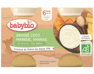 BABYBIO Petits Pots Brasss Vgtaux - 2 x 130 g - Ds 6 mois Coco Mangue Ananas