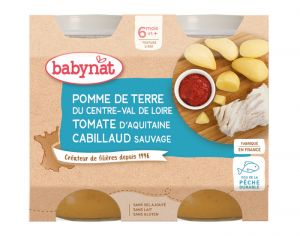 BABYNAT Petits Pots Menu du Jour - 2 x 200g - Ds 6 Mois Pommes de Terre Cabillaud Sauvage