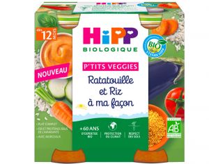 HIPP Ptits Veggies - Ds 12 mois - 2 x 250 g Ratatouille et Riz  ma Faon