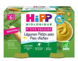 HIPP Ptits Veggies - Ds 6 mois - 2 x 125 g Lgumes Verts - Pois Chiches