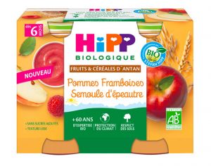 HIPP Petits Pots Fruits et Crales d'Antan - Ds 6 mois - 2 x 190 g Pomme Framboise Semoule d'peautre