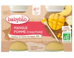 BABYBIO Mes Fruits - 2 x 130 g Pomme d'Aquitaine & Mangue - 4 mois