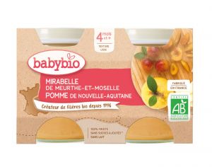 BABYBIO Mes Fruits - 2 x 130 g Mirabelle de Lorraine & Pomme d'Aquitaine - 4 mois