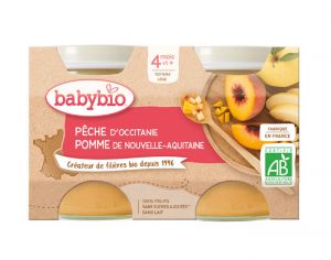 BABYBIO Mes Fruits - 2 x 130 g Pche & Pomme d'Aquitaine - 4 mois