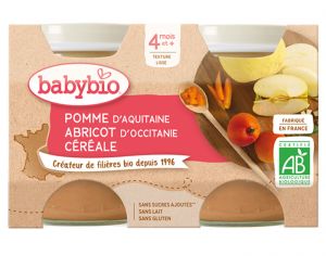 BABYBIO Mes Fruits - 2 x 130 g Pomme d'Aquitaine Abricot & Crale - 4 mois