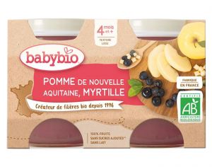 BABYBIO Mes Fruits - 2 x 130 g Pomme d'Aquitaine & Myrtille - 4 mois