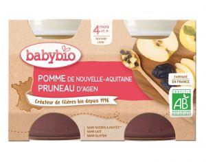 BABYBIO Mes Fruits - 2 x 130 g Pomme d'Aquitaine & Pruneau d'Agen - 4 mois