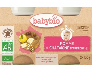 BABYBIO Mes Fruits - 2 x 130 g Pomme Chtaigne d'Ardche - 6 mois