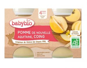 BABYBIO Mes Fruits - 2 x 130 g Pomme d'Aquitaine & Coing - 4 mois