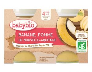 BABYBIO Mes Fruits - 2 x 130 g Pomme d'Aquitaine & Banane - 4 mois