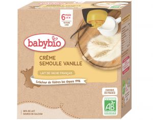 BABYBIO Gourdes Crme Semoule - Ds 6 ou 8 mois - 4x85 g Vanille