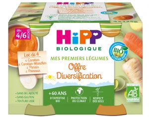 HIPP Mes Premiers Lgumes - Carottes, Carottes Blanches, Panais, Poireaux - 4 x 125 g