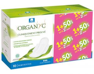 ORGANYC Serviettes Ultra-Fines Normales  Ailettes - 2 x 10 Serviettes