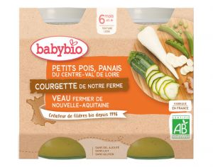 BABYBIO Petits Pots Menu du Jour - 2 x 200g - Ds 6 Mois Petits Pois Panais Courgette Veau