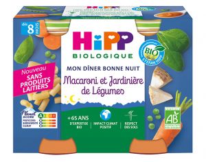 HIPP Mon Diner Bonne Nuit - 2 x 190 g  Macaroni et Jardinire de Lgumes - 8M