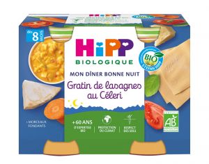 HIPP Mon Diner Bonne Nuit - 2 x 190 g  Gratin de Lasagnes au Cleri - 8M