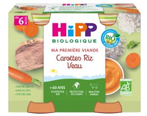 HIPP Ma Premire Viande -  2 x 190 g Carottes - Riz -Veau - 6M