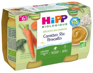 HIPP Dlices du Jardin - 2 x 190 g Carottes - Riz - Brocolis - 6M