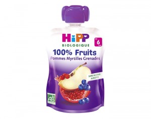 HIPP Gourde 100% Fruits - Ds 6 Mois - 90g Pomme Myrtille Grenade