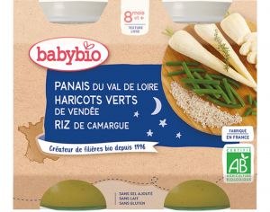 BABYBIO Petits Pots Bonne Nuit - 2x200g - Ds 8 mois Panais Haricots Verts Riz