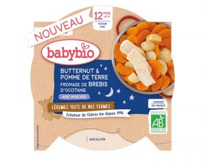 BABYBIO Assiette Bonne Nuit - 230g Butternut & Pomme de Terre Rouge Fromage de Brebis - Ds 12 Mois