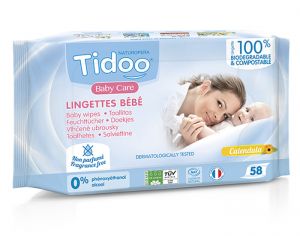 TIDOO Lingettes Bb Bio Compostables Sans Parfum au Calendula Bio - 58 Lingettes