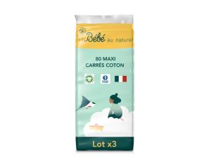 BEBE AU NATUREL Maxi Carrs Coton Bb - 100% Coton Bio - 80 Units Lot x3 / 240 Cotons