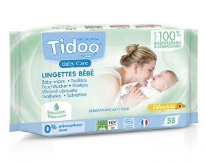 TIDOO Lingettes Bb Bio Compostables au Calendula Bio et Parfum Naturel - 58 Lingettes