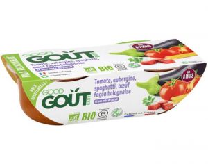 GOOD GOUT Petit Plat pour Bb 2 x 190 g - Tomate Aubergine Spaghetti Boeuf - Ds 8 mois