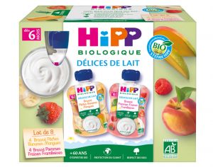 HIPP Dlice de Lait Gourdes Multipack Brasses - 8 x 90 g - Ds 6 mois