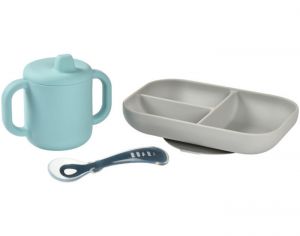 BEABA Coffret d'Apprentissage Silicone avec Tasse - Blue - Ds 4 mois