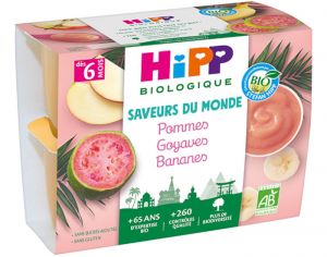 HIPP Coupelles Fruits Saveur du Monde - 4 x 100 g - Ds 6 mois Pommes Goyaves Bananes