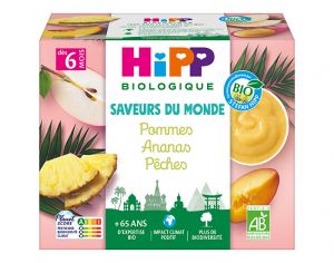 HIPP Coupelles Fruits Saveur du Monde - 4 x 100 g - Ds 6 mois Pommes Ananas Pches