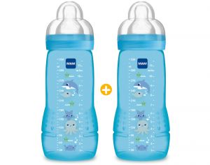 MAM Lot de 2 Biberons Easy Active Bleu - 330 ml - Ds 6 mois