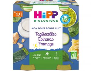 HIPP Mon Diner Bonne Nuit - 2 x 250 g Tagliatelles - Epinards - Fromage - 12M