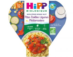 HIPP Assiette Mon Diner Bonne Nuit - 200, 230g ou 260g Ptes toiles Lgumes Mditrranens - 12M