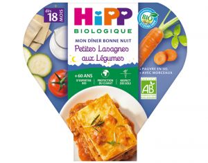 HIPP Assiette Mon Diner Bonne Nuit - 200, 230g ou 260g Petites Lasagnes aux lgumes - 18M