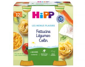 HIPP Les Menus Plaisirs - 2 x 250 g Fttucine - Colin - Lgumes - 12M