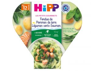 HIPP Assiette - Les Petits Gourmets - 200, 230g ou 260g Fondue de Pommes de Terre Lgumes Verts Saumon - 12M