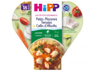 HIPP Assiette - Les Petits Gourmets - 200, 230g ou 260g Petits Macaronis Tomates Colin d'Alaska - 18M