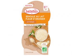 BABYBIO Bols Lacts Semoule au Lait - 2 x 100 g - Ds 8 mois Fleur d'oranger