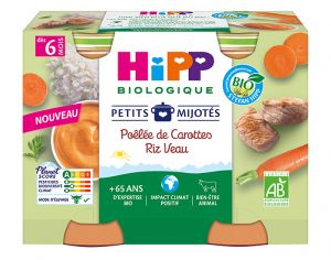 HIPP Les Petits Mijots - 2 x 190 g Pole de Carottes Riz Veau - 6M