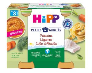 HIPP Les Petits Mijots - 2 x 190 g Fettucine Lgumes Colin d'Alaska - 8M