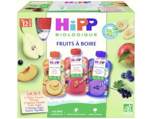 HIPP Gourdes Fruits  Boire Multipack 3 Varits - 8 x 120 ml - Ds 12 mois