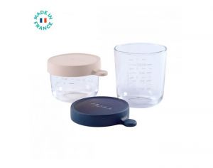 BEABA Lot de 2 Pots de Conservation en Verre Pink et Dark Blue - 150 ml et 250 ml 