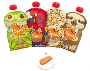 SQUIZ Lot de 4 Gourdes Souples Rutilisables Amazonie - 130 ml