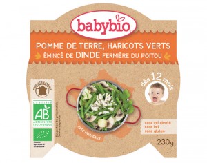 BABYBIO Mon p'tit Plat Assiette - 230 g ou 260 g Haricots verts et minc de dinde - 12 M